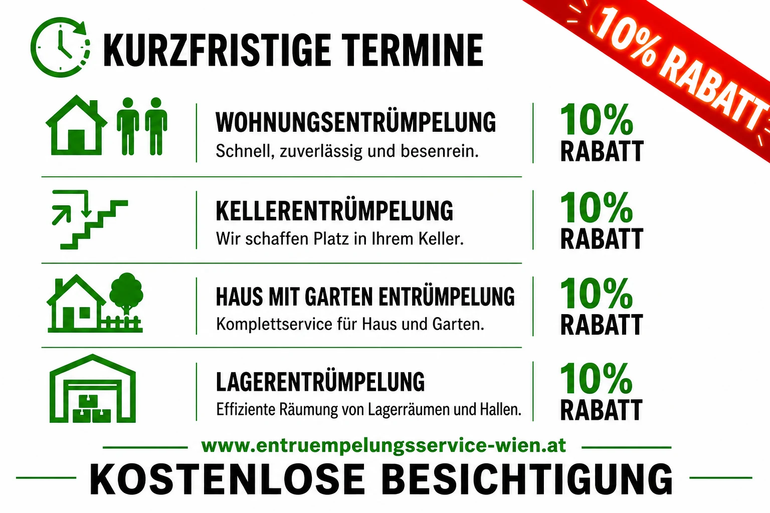Kurzfristige Termine, kostenlose Besichtigung und zehn Prozent Rabatt